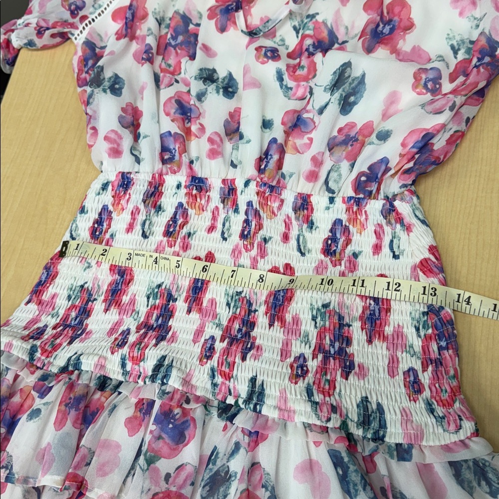 White Floral Dress with Pink and Purple Accents By Allison NY Size medium - Picture 7 of 16